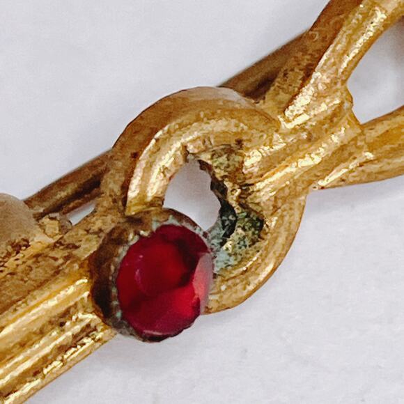 Vintage 1930s Art Deco Gold Tone Bar Brooch Foil Glass Cabochon Czech-style Pin - Picture 14 of 15